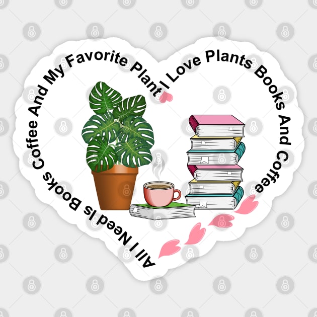 Coffee Books And Plant Sticker by Designoholic